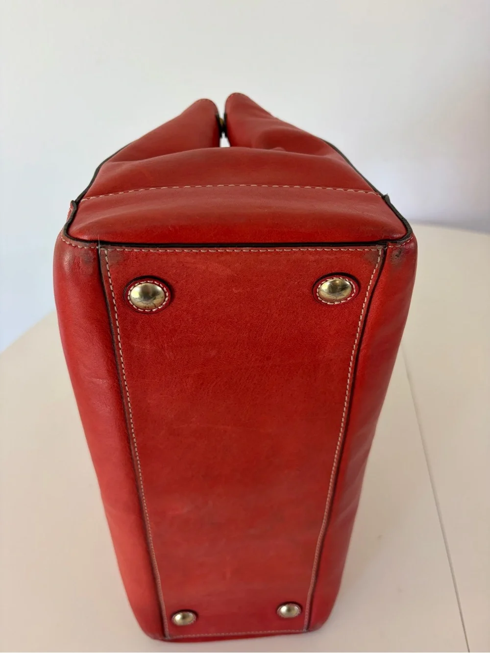 Coach Hamptons Madeline Large Leather Tote 11554 Red Orange Turnlock Scarf